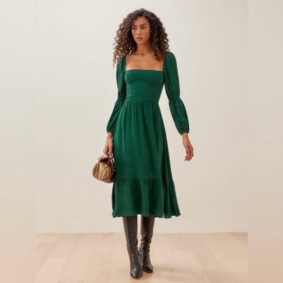 NEW Reformation Mica Dress in Green Size 8 boho midi - Picture 10 of 15